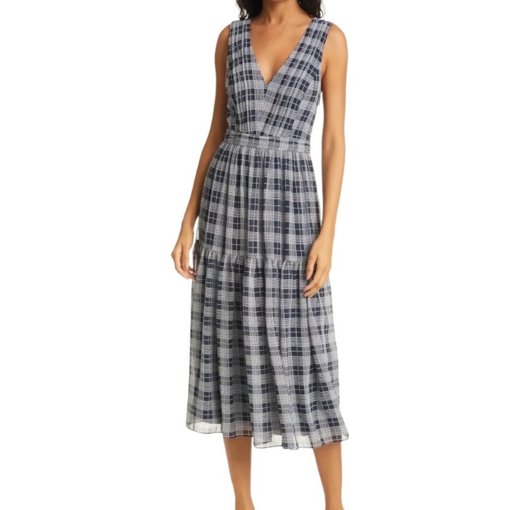 Club Monaco Crossback Midi Dress in Rose Plaid Size 2 NWT